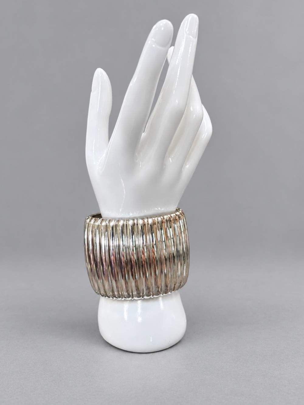 Silver Ribbed Bangle Bracelet - Women Costume Jewelry